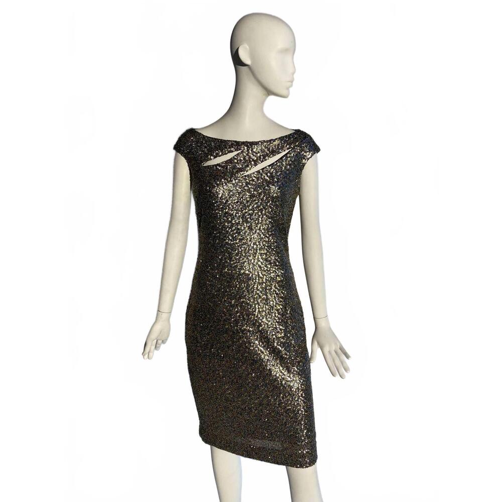 NEW KEVAN HALL women's sequin party mini dress in gold